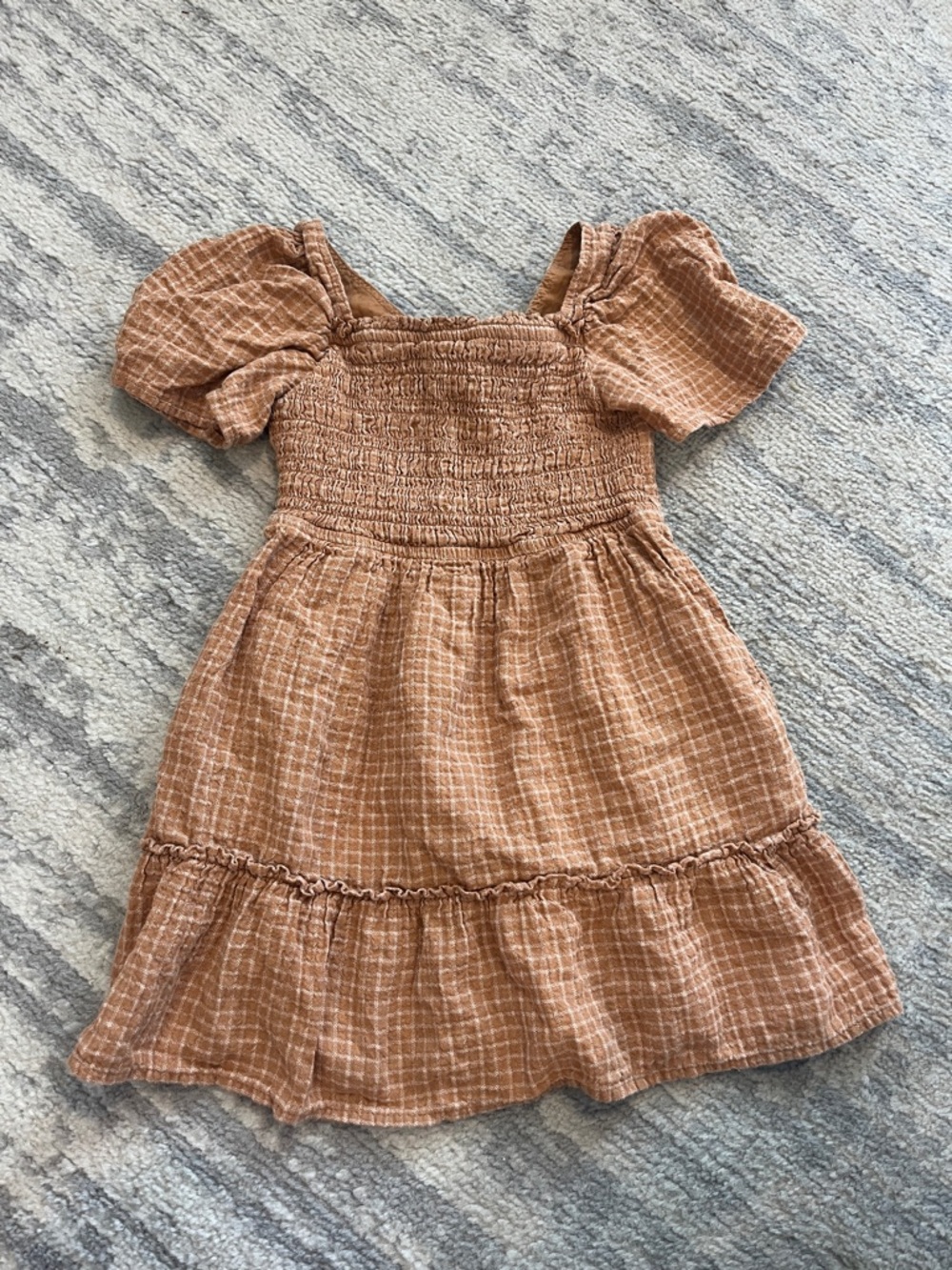 Cat & Jack Rust Plaid Smocked Puff Sleeve Dress